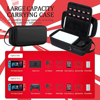 QUBAMG Switch OLED Carrying Case Compatible with Nintendo Switch & Lite, Portable Travel Hard Shell Protective Carry Case with Stand and 10 Game Slots - Fit for Dock, Pro Controller, Joy-Con, Adapter - color: Red+Blue 2