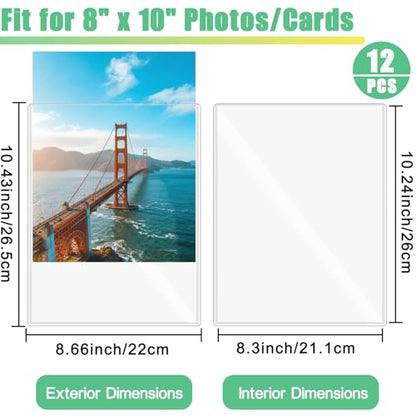 12PCS 8" x 10" Clear Rigid Card Sleeves – Waterproof Hard Plastic Protectors for Postcards, Prints, Photos, Trading & Sports Cards – Top Load Jumbo Sheet Holders - size: 8" x 10 "