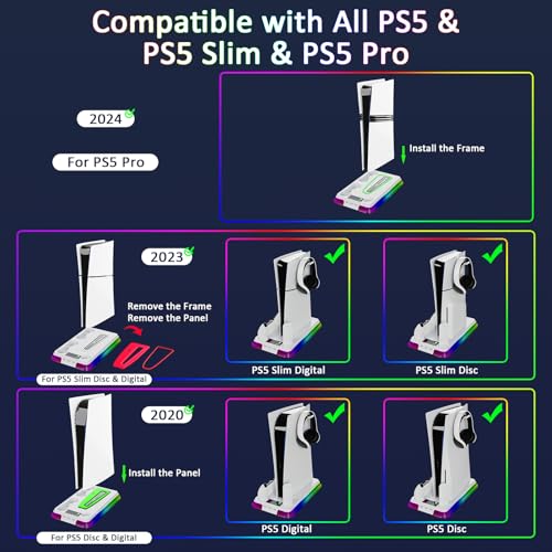 PS5 Cooling Station, PS5/Slim/Pro Stand with Dual Charging Station for PlayStation 5, PS5 Accessories Kits, Vertical Stand with 3 Levels Cooling Fan, Headset Holder for PlayStation5 Digital/Disc - color: Piano-White