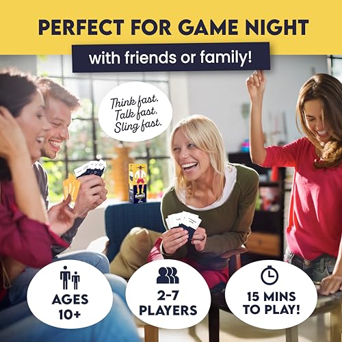 Slingz by Blue Orange Games, Fast and Hilarious Word Card Party Game of Categories for Ages 10 & Up, 2 to 7 Players - style: 10 and up - Family