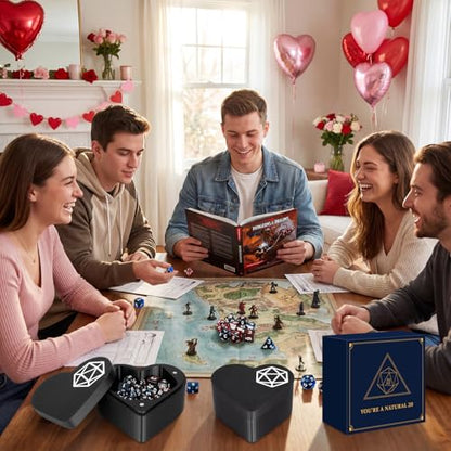 MOVINPE D&D Dice Box with Dice Set – Heart-Shaped Polyhedral Dice Storage Case with 14 Dice, Valentine’s Day Gift for Dungeons & Dragons Players, Tabletop RPG Dice Gift Set
