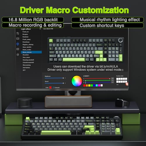 AULA F99 Pro Wireless Mechanical Keyboard with Knob,Creamy Sound,Tri-Mode BT5.0/USB-C/2.4GHz Hot Swappable Keyboard,Gasket Structure,RGB Backlit Computer Gaming Keyboards - color: With Knob-Black&Grey&Green