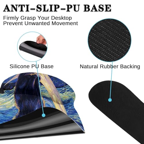 Arttown Keyboard Mouse Pad Set, 4 in 1 Desk Mat Set Cat Moon | Star Blue Large Mousepad+Keyboard Wrist Rest+Mouse Wrist Rest+Coaster Ergonomic Design for Home Office Computer - color: Cat Moon