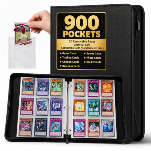 Card Binder 9 Pocket, 900-Card Collecting Binder for Collectors & Players, PU Side-Loading Collectible Trading Card Albums, Acid-Free Archival, MTG Card Holder Binder TCG & Sports Cards - color: 9-Black