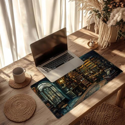 Dark Gothic Desk Mat Gaming Desk Pad Large Mouse Pad, Magician'S Fantasy Bookcase Gothic Mouse Mat XXL Laptop Keyboard Pad, Laptop Keyboard and Mouse Mat Desktop Protector Mat 31.5 X 15.7 in - color: Dark Gothic