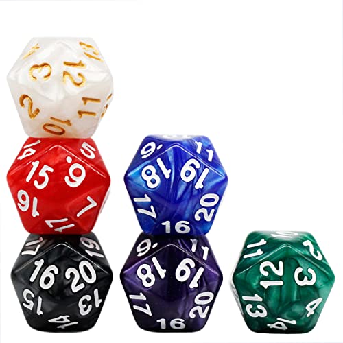 Handan 6 Pieces D20 Polyhedral Dice,20 Sided DND Dice,22mm Large Pearl Mixed Color Dices Assortment D20 Dice,20 Sided Cube D&D Dice Set for Dungeons and Dragons, RPG, MTG Table Games(6 Colours) - color: 6 Colours