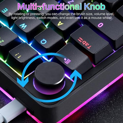 Koolertron Single-Handed Macro Mechanical Keyboard, RGB LED Backlit Portable Mini One-Handed Mechanical Gaming Keypad 39 Fully Programmable Keys (39 Keyboard Black) - style: 39 Keyboard Black