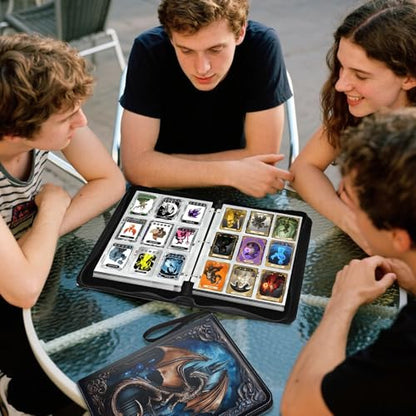 9 Pocket Trading Card Binder 1008 Cards Collection Albums with 56 Removable Sleeves Card Book Holder Premium Leather Collection Storage Binders Compatible with TCG MTG Sport Cards(Dragon) - style: Dragon Card Albums