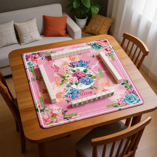 mahjong mat for table with Drawstring Bag/31.5Inch/american mahjong table cloth with rules mats,Noise Reduction Anti-Slip game mat for table,for Mahjong/Poker/Board Games/Card Games/Dominoes (pink) - color: Pink
