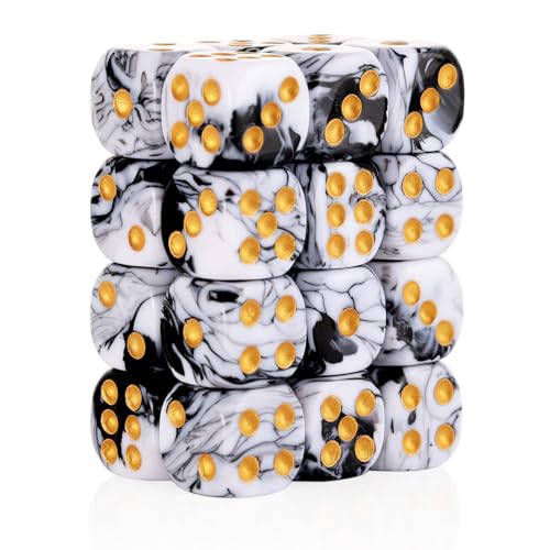 24 of Pack 16MM 6 Sided Dice Set,Two Colours D6 Game Dice Set, 6 Sided Standard Dices for Yahtzee, Bunco or Teaching Math,with Portable Dice Pouch(Black and White) - color: 16mm Black-white