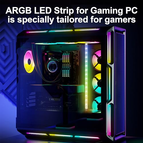5V ARGB LED Strip, 100cm 60LEDs RGB Light Strip for PC Case, Sync with Motherboard, Self-Adhesive Cuttable LED Tape for Gaming Room PC Decoration
