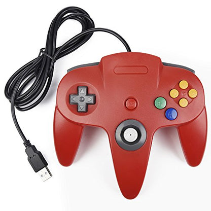 KIWITATA Classic N64 USB Controller, N64 Wired Remote Joystick Game Controller Gamepad for Windows PC & Mac Raspberry Pi Red - color: red