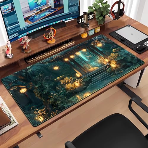 Lofi Desk Mat Japanese Large Mouse Pad Extended Gaming Mousepad XXL Computer Laptop Keyboard Pad Big Mouse Mat Green Aesthetic Desk Pad Office Decor 31.5x15.7 in - color: Green Aesthetic