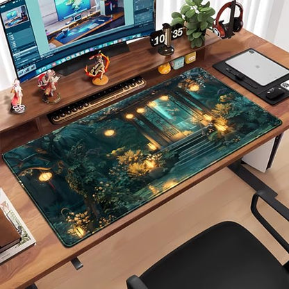 Lofi Desk Mat Japanese Large Mouse Pad Extended Gaming Mousepad XXL Computer Laptop Keyboard Pad Big Mouse Mat Green Aesthetic Desk Pad Office Decor 31.5x15.7 in - color: Green Aesthetic