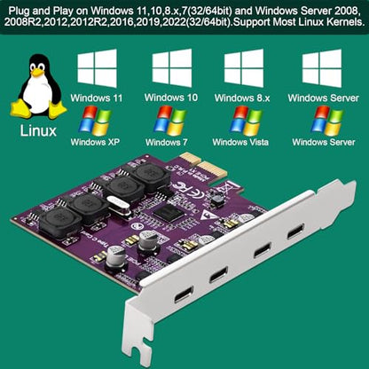 4X 5Gbps USB-C Ports PCI Express USB 3.0 Expansion Card for Windows 11, 10, 8.x, 7, Vista, XP Desktop PCs, Built in Self-Powered Technology, No Need Additional Power Supply (FS-U304C-Pro) - style: FS-U304C-Pro