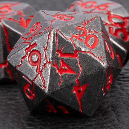 Dungeons and Dragons Dice Set with Gift Case - Metal Polyhedral Dice for RPG & D&D - color: Gun Mental Red