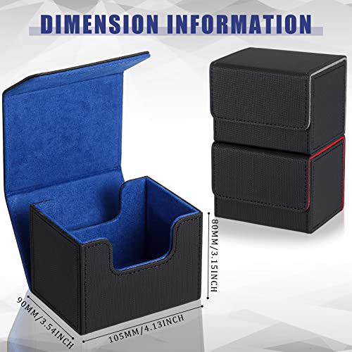 Weewooday 3 Pieces Leather Deck Card Boxes Game Box for 100 Plus Cards Playing Magnetic Storage Box Compatible with Mtg Tcg(Black, Black Red, Black Blue,Horizontal)