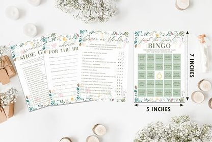 Wildflower Bridal Shower Games Set, 4 Games Includes Over Or Under, Advice for The Bride, Wedding Shoe Game, Find The Guest Bingo, 50 Double-Sided Cards, Wedding Party Supplies -03 - style: 4 Games Set-03