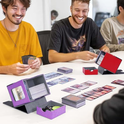 Kabinka Commander Deck Box for MTG with Dice Tray, Card Deck Box with Metal Emblem, Hold 100 Double-Sleeved Cards for TCG/PTCG, Cards Storage Case with 35PT Magnetic Card Holder (Black& Purple, Lotus) - color: A2-Black& Purple, Lotus