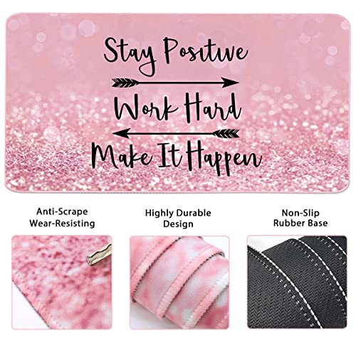 Large Mouse Pad and Keyboard Wrist Rest, Desk Pad for Keyboard and Mouse, 4-in-1 Large Gaming Mouse Pad with Wrist Support, Desk Mat for Home Office Study Game-Pink Stay Positive - color: Pink Stay Positive