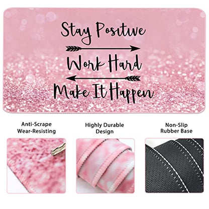 Large Mouse Pad and Keyboard Wrist Rest, Desk Pad for Keyboard and Mouse, 4-in-1 Large Gaming Mouse Pad with Wrist Support, Desk Mat for Home Office Study Game-Pink Stay Positive - color: Pink Stay Positive