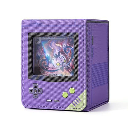 MTG Deck Box with Commander Display Retro Game Console–Style Case (Purple) | Fit 120 Single Sleeved Cards, PU Leather Magnetic Trading Card Storage Box with 2 Dividers, Compatible with TCG Magic - color: Purple