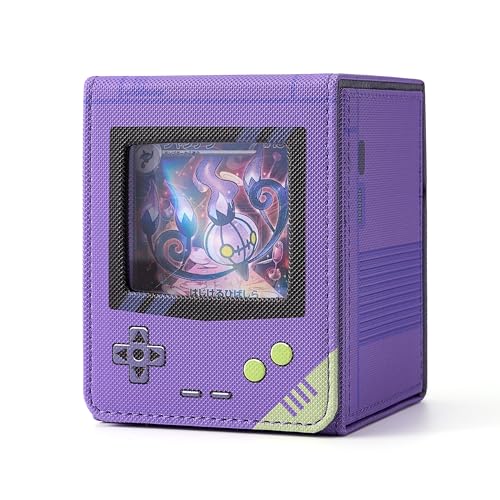 MTG Deck Box with Commander Display Retro Game Console–Style Case (Purple) | Fit 120 Single Sleeved Cards, PU Leather Magnetic Trading Card Storage Box with 2 Dividers, Compatible with TCG Magic - color: Purple