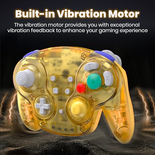 2 Pack Wireless GameCube Controller for Switch 1/2, NGC Console, 2.4 GHz | (Built-in Vibration) (Rechargeable) (Analog Triggers / Stick), Compatible with Switch Online, Windows PC, macOS(Clear Yellow) - color: Two Pack Clear Yellow