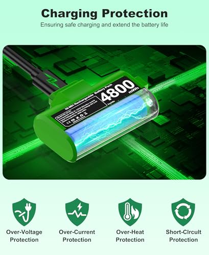 CYOYPPY Rechargeable Xbox Controller Battery Pack for Xbox One/Xbox Series X|S, 2 x 4800mWh Xbox One Controller Batteries Pack Play and Charge Kit with 4 Cover/Type-C - style: Play & Charge Kit green