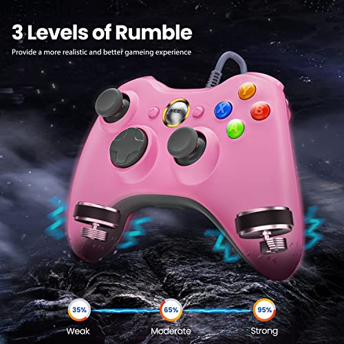 VOYEE PC Controller, Wired Controller Compatible with Microsoft Xbox 360 & Slim/PC Windows 10/8/7, with Upgraded Joystick, Double Shock | Enhanced (Pink) - color: Pink