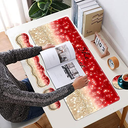 Large Gaming Mouse Pad, Keyboard Wrist Rest + Mouse Wrist Pad + Coaster Combination Set, Memory Sponge Non-Slip Base. Suitable for Office and Home, Red Glitter Quote Proverbs 31-25 - color: Fok-fo1-mouse -022