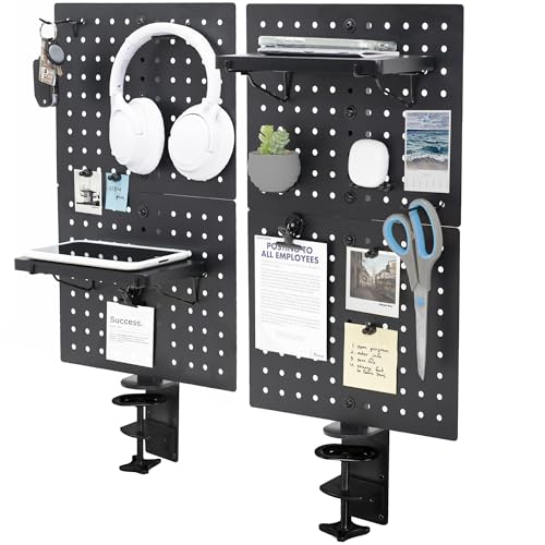 VIVO Black Clamp-on 20 x 24 inch Desk Pegboard, PP-DK24B | Steel Privacy Panel, Magnetic Peg Board, Office Accessory Organizer, Above or Under Desk Placement - color: Black, size: 24"