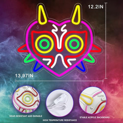 Majora's Mask Neon Sign, Zelda Gaming Neon Sign for Game Room Decor, Zelda Mask for Boys Room Decor & Gaming Wall Deocr, USB Powered Gamer Gifts for Boys, Teens and Zelda Fans - style: Mask Neon Sign