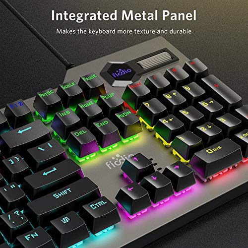 Mechanical Gaming Keyboard, Wired RGB Rainbow Backlit with Blue Switches, Ergonomic Standard Keyboard for PC Gaming