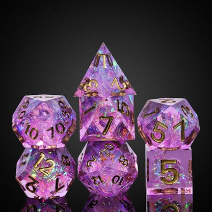 7PCS DND Dice Set,Handmade Sharp Edge Dice Set D&D RPG Polyhedral Die,for Dungeons and Dragons TTRPG Games Roleplaying Games Pathfinder,with Gift Box(Violet) - color: Violet