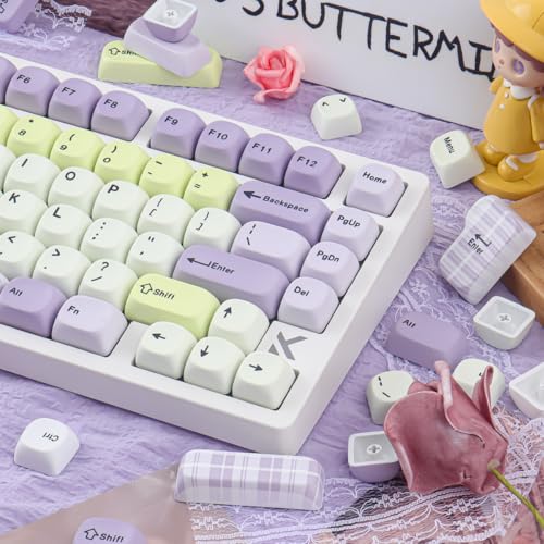 Tsungup MOA Purple&Yellow Keycaps, 130 Keys Taro Fanggezi Custom Keycaps | PBT Cute Dye Sub Key Caps Keyboard Keycap Set for MX Switches Mechanical Keyboard - color: Purple Yellow
