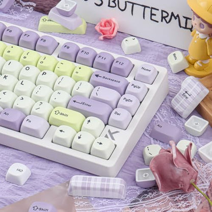 Tsungup MOA Purple&Yellow Keycaps, 130 Keys Taro Fanggezi Custom Keycaps | PBT Cute Dye Sub Key Caps Keyboard Keycap Set for MX Switches Mechanical Keyboard - color: Purple Yellow
