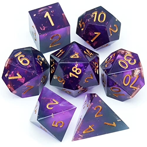 Haxtec DND Dice Set Sharp Edge Resin Dice with Dice Case Purple Black D&D Dice for RPG Role Playing Games Compatible with Dungeons and Dragons Gift War Series - color: Purple Gold