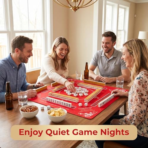 Crease-Free Mahjong Mat with Rules for Table 32.4''x32.4'', Rolled Shipping, Mah Jongg Mat with Carrying Bag for American Mahjong, Poker, Board Games, Card Games & Dominoes (Bright Red) - color: Bright Red