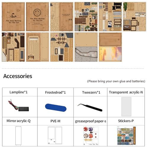 Book Nook Kit - DIY Miniature Dollhouse Kit, Japanese Style 3D Wooden Puzzle with LED Lights for Adults and Teens, Tiny House Bookshelf Decor, Gifts for Family and Friends - style: Alley of Awaiting Cats
