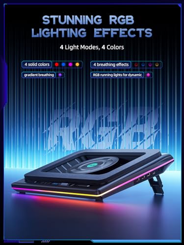llano V12 Gaming Laptop Cooling Pad Laptop Cooler Laptop Cooling Fan Stand | 5.5 Inch Turbofan, Airtight Pressure Chamber, for 15.6-19in Laptop, Adjustable Speed, Dustproof, 3-Port USB Hub, Black (RGB) - color: Black RGB