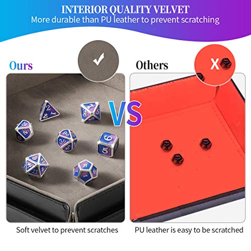 Grajar 2 Pcs Portable Folding Dice Rolling Tray Set for RPG DND Table Games - PU Leather and Velvet Holder Storage Box - Black and Grey… - color: Black and Grey