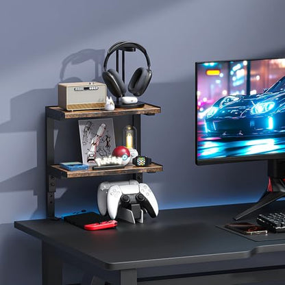 2-Tier Desk Shelf | Desk Organization Expandable Clamp on Desk Shelf Desktop Accessories for Offices and Game Rooms (Wood) - color: Wood