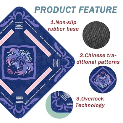 Purple Mahjong Mat for Table, American Mahjong Mat with Printed Rules, 31.5x31.5 in, Anti-Slip, Noise-Reducing Table Cover with Carrying Bag for Mahjong, Poker, Dominoes and Card Games - color: Purple