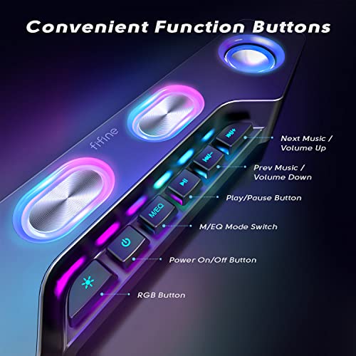 AmpliGame Fifine PC Speakers for Desktop, Bluetooth Computer Speakers Wireless for Gaming, Streaming, Party, E-Sport, RGB Loudspeaker with Aux-in Audio Jack, Controllable RGB, Volume Button A16 Black - color: Black