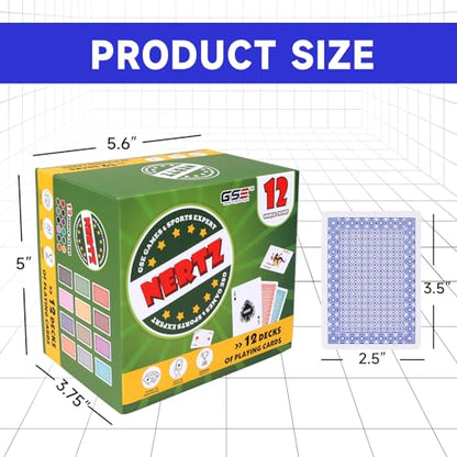 GSE 12-Deck Nertz Card Game, Standard Playing Cards Bulk, 12 Unique Colors | Multiplayer Solitaire Cards Compatible with Poker, Blackjack, Rummy, Go Fish, Bridge, For Family Game Night, 3.5 x 2.5 Inches - style: 12-Deck