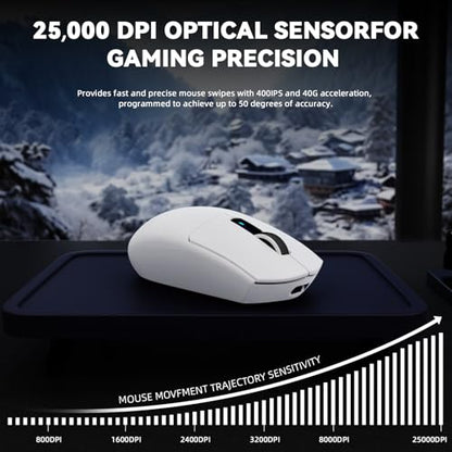 MAMBASNAKE ATTACK SHARK G3PRO Wireless Gaming Mouse, Tri-Mode, Bluetooth/2.4G/USB, 59g Ultra Lightweight,25K DPI,100M Clicks Switches,RGB Magnetic Charging Dock,PAW3311 Sensor,BK52820 Chip-White - color: White