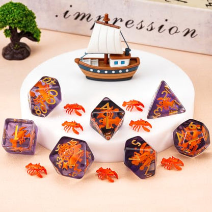 Lobster Resin D&D Dice Set, 7-Piece DND Polyhedral Dice (D4, D6, D8, D10, D12, D20, D%) Dungeons and Dragons Dice Set - color: Lobster1