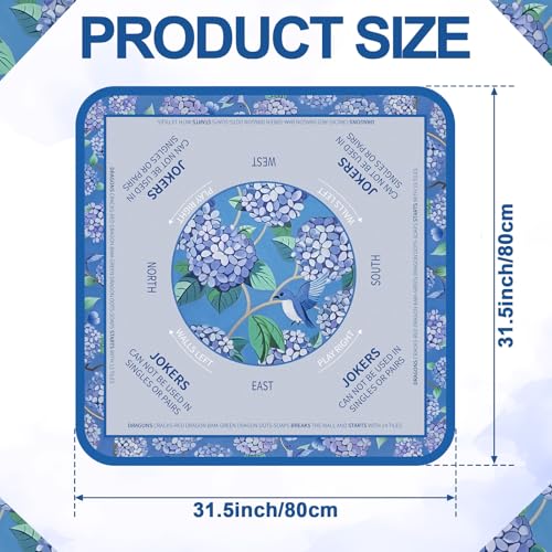Tegeme Mahjong Mat Flower, Birds 31.5" X 31.5" Anti Slip Game Table Cover | Noise Reduction for Quiet Play, Chinoiserie Floral Design, Non Slip Backing Secures Mat, For Mah Jong Card Tile Games - size: 31.5" X 31.5", style: Flower, Birds