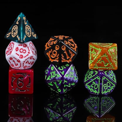 CiaraQ Polyhedral Dice Set - DND Role Playing Dice | Acrylic RPG Dice for Dungeons and Dragons MTG Table Games, Multi-Color, 42pcs - color: Red/Green/Yellow/Purple/Black/White